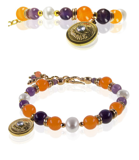 Anthea 18K Armband mit Perlen, Chalcedony, Amethyst – Perlen Armbänder – Ansicht 1