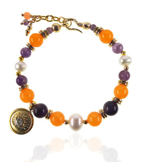 Anthea 18K Armband mit Perlen, Chalcedony, Amethyst – Perlen Armbänder – Ansicht 3