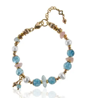 Ibiza Blautopas Süßwasserperlen Armband, 24K Vergoldung – Armbänder – Ansicht 1
