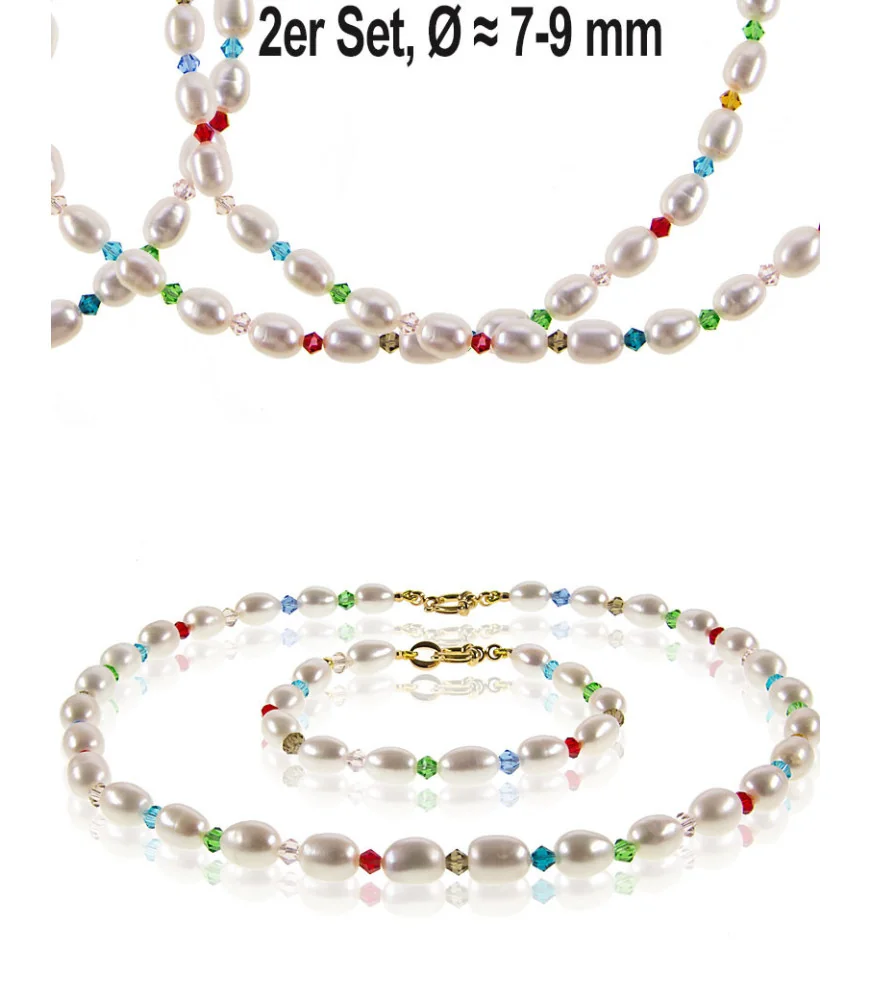 Jeu 2-tlg. Set, Perlenkette und Perlenarmband,Weiß – Schmucksets – Ansicht 1