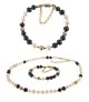 Élégance 2-tlg.Set Perlenkette & Perlenarmband, Weiß-Schwarz – Schmucksets – Ansicht 5