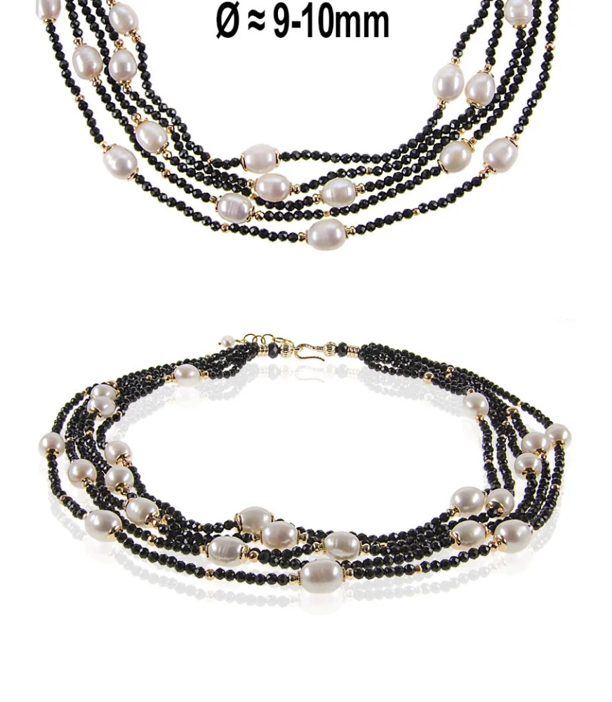 Rain of pearls pearl necklace-freshwater pearls, spinel, white/black – Necklaces – View 1