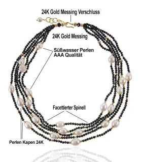 Rain of pearls pearl necklace-freshwater pearls, spinel, white/black – Necklaces – View 4