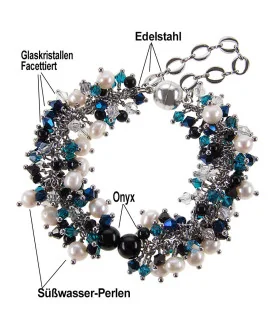 Onyx Noir 2-tlg. Luxus Set, Perlen Armband & Ohrhänger, Glaskristallen, Edelstahl – Schmucksets – Ansicht 6