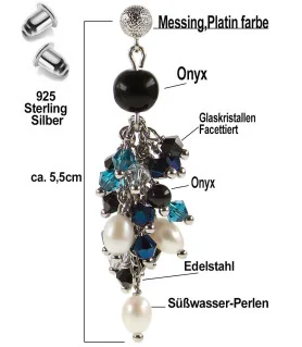 Onyx Noir 2-tlg. Luxus Set, Perlen Armband & Ohrhänger, Glaskristallen, Edelstahl – Schmucksets – Ansicht 7