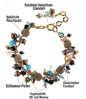 Force of life 2-piece set, smoky quartz earrings & bracelet with freshwater pearls – Jewelry sets – View 5