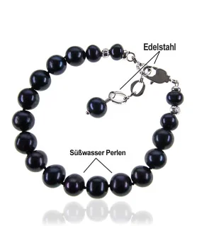 Classique 2-tlg.Set, Perlenkette & Perlenarmband, 6-10mm, Schwarz – Schmucksets – Ansicht 4