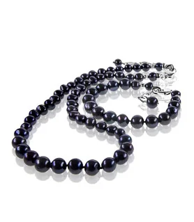 Classique 2-tlg.Set, Perlenkette & Perlenarmband, 6-10mm, Schwarz – Schmucksets – Ansicht 3