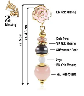 Rose dorée 18K Ohrhänger mit Süßwasserperlen, Rosenquarz, Onyx – Inspirationen – Ansicht 3