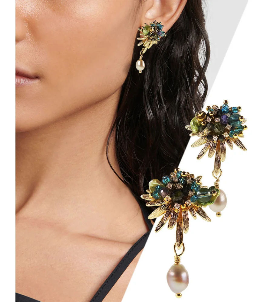 Corfou 24K earrings with freshwater pearl, blue topaz – Inspirations – View 1