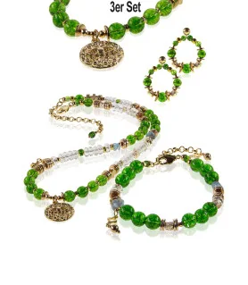 Birmanie 3-tlg.Set, Peridot-Ohrstecker, Armband, Halskette – Schmucksets – Ansicht 1