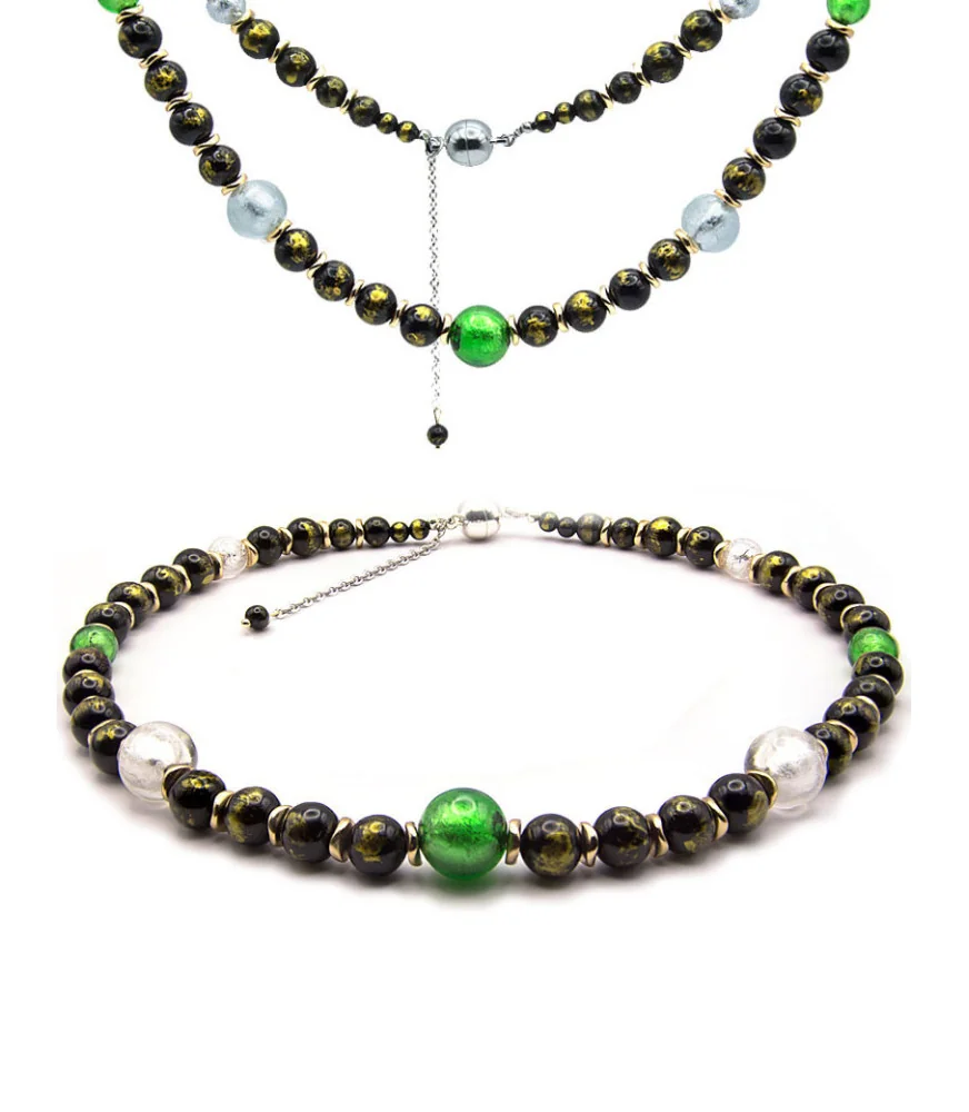 Jade noir Halskette-Jade, Muranoglas, 14K Gold – Halsketten – Ansicht 1