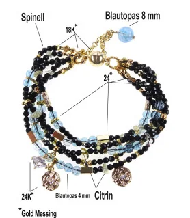Couronne impériale Armband mit Blautopas, Spinell, Citrin, 24K Goldelementen – Armbänder – Ansicht 4