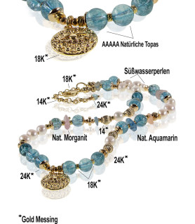 Ibiza Blautopas Süßwasserperlen Halskette, 24K Vergoldung – Inspirationen – Ansicht 5