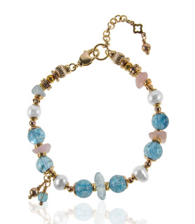 Ibiza Blautopas Süßwasserperlen Armband, 24K Vergoldung – Inspirationen – Ansicht 1