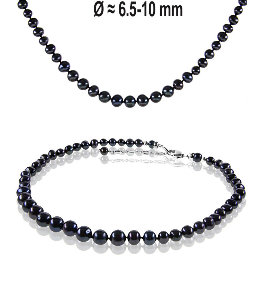 Classic Elegant Freshwater Pearl Necklace, Black – Necklaces – View 1