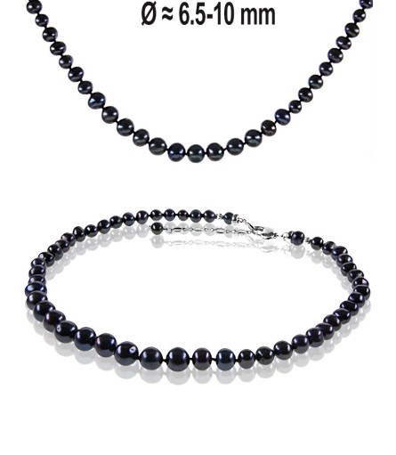 Classic Elegant Freshwater Pearl Necklace, Black – Necklaces – View 1
