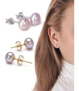 Classique Süßwasserperlen Ohrstecker 7.5-8mm, Flieder/Purple Farbe – Inspirationen – Ansicht 1