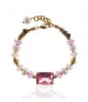 Tessin bracelet with pink glass stone, pearls & tourmaline – 24K/18K gold plated – Bracelets – View 2
